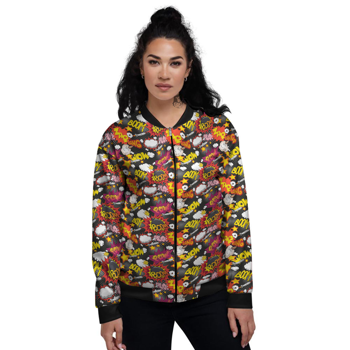 Bomb Boom Comic Graffiti Print Pattern Women's Bomber Jacket-grizzshop