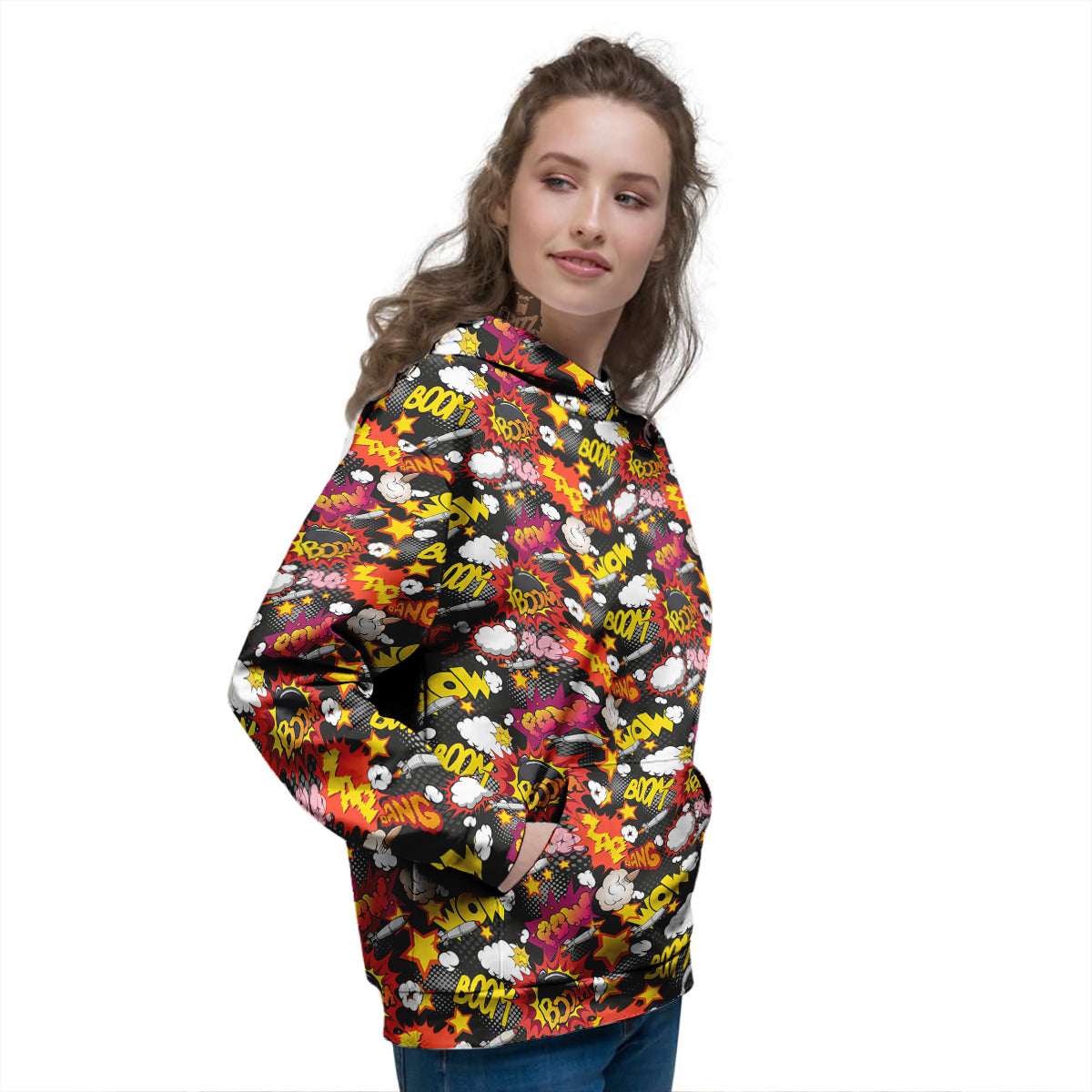 Bomb Boom Comic Graffiti Print Pattern Women's Hoodie-grizzshop