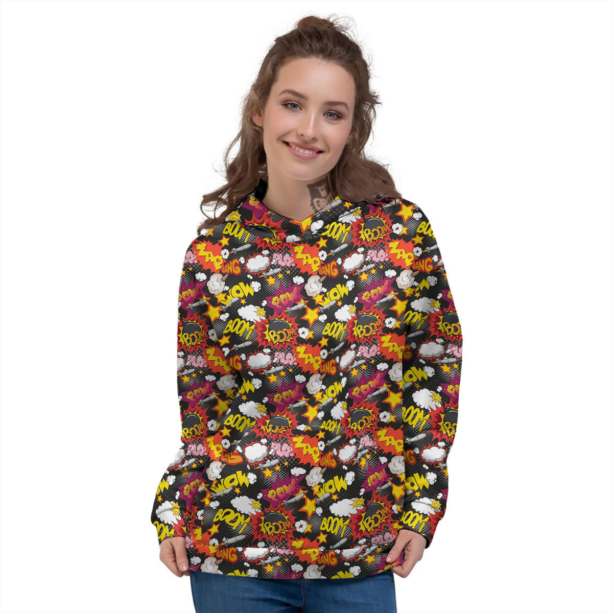 Bomb Boom Comic Graffiti Print Pattern Women's Hoodie-grizzshop
