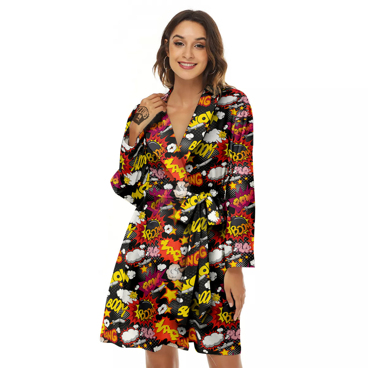 Bomb Boom Comic Graffiti Print Pattern Women's Robe-grizzshop