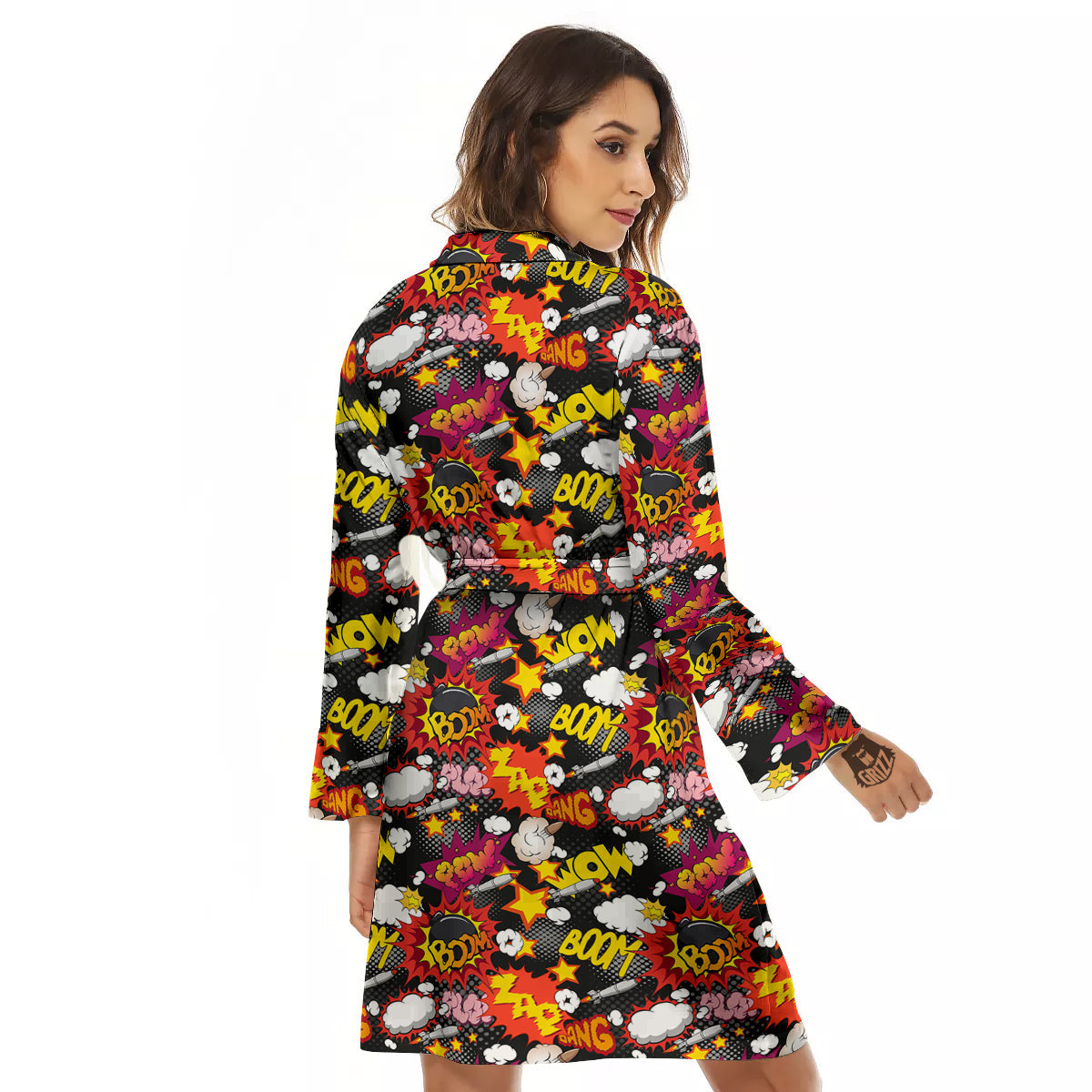 Bomb Boom Comic Graffiti Print Pattern Women's Robe-grizzshop