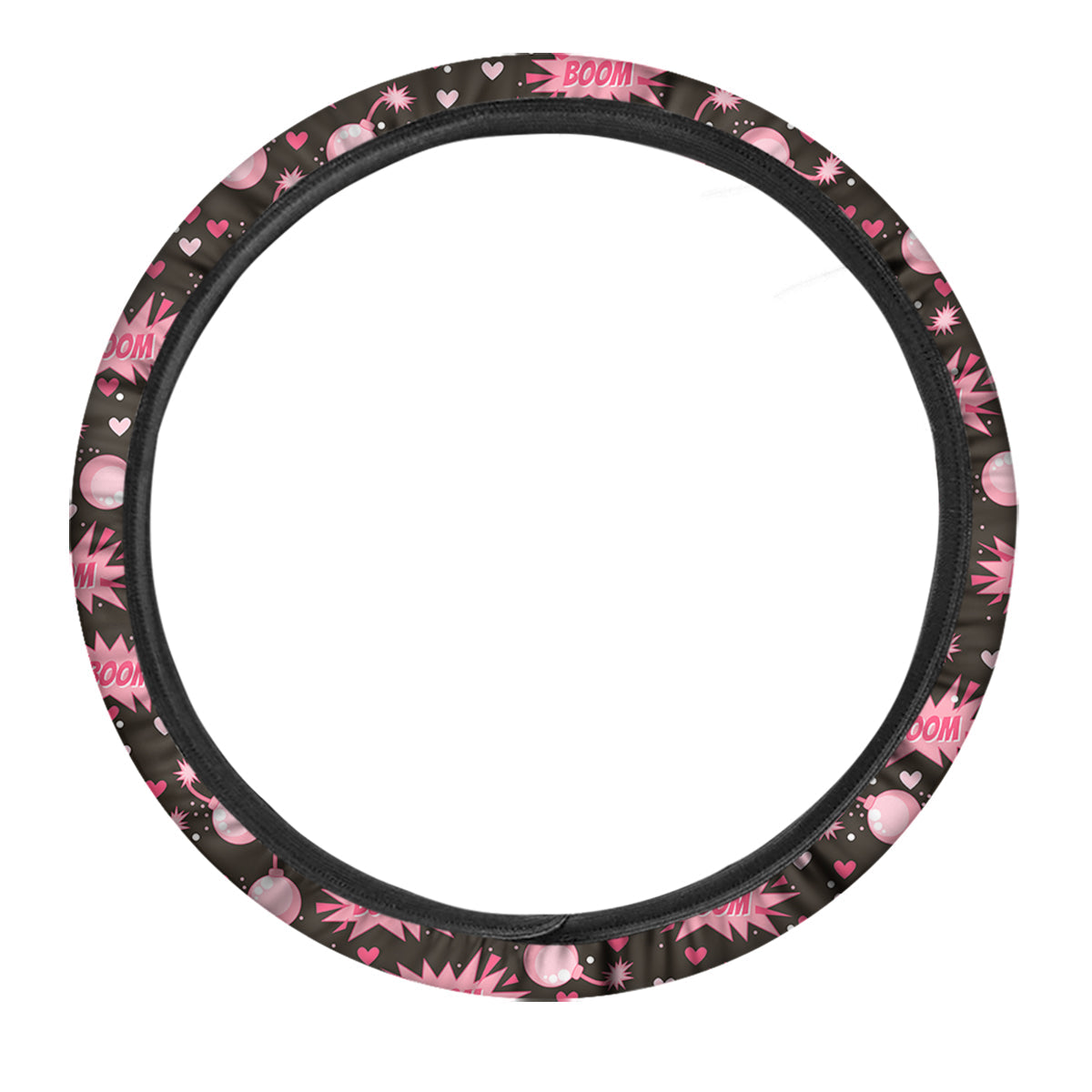 Bomb Boom Pink And Heart Print Pattern Car Steering Wheel Cover-grizzshop