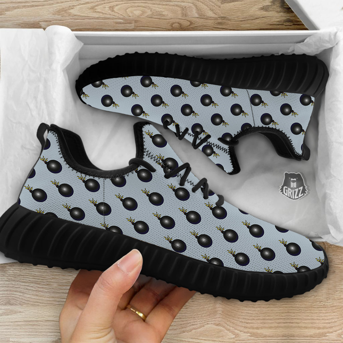 Bomb Vintage Print Pattern Black Walking Shoes-grizzshop