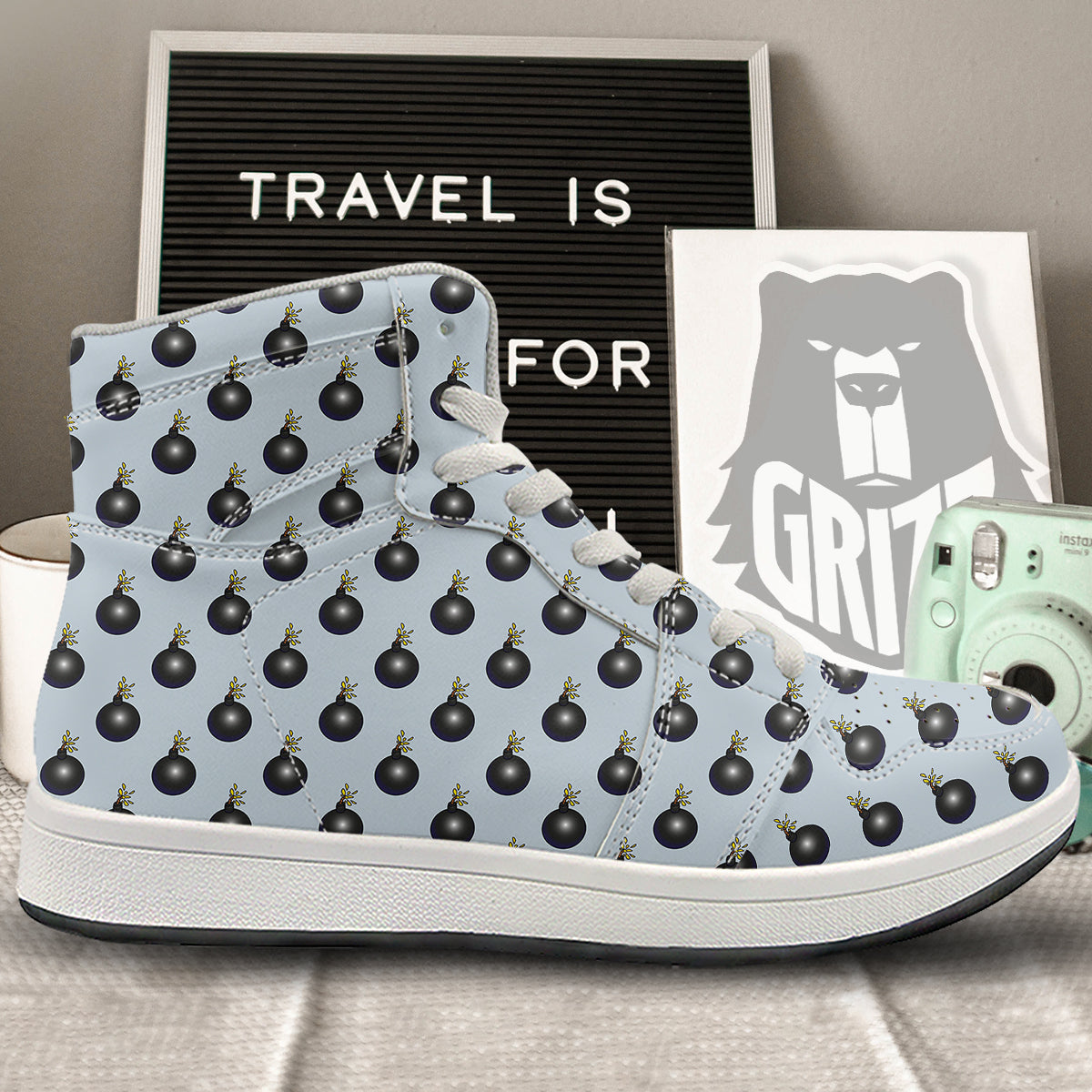 Bomb Vintage Print Pattern High Top Sneakers-grizzshop