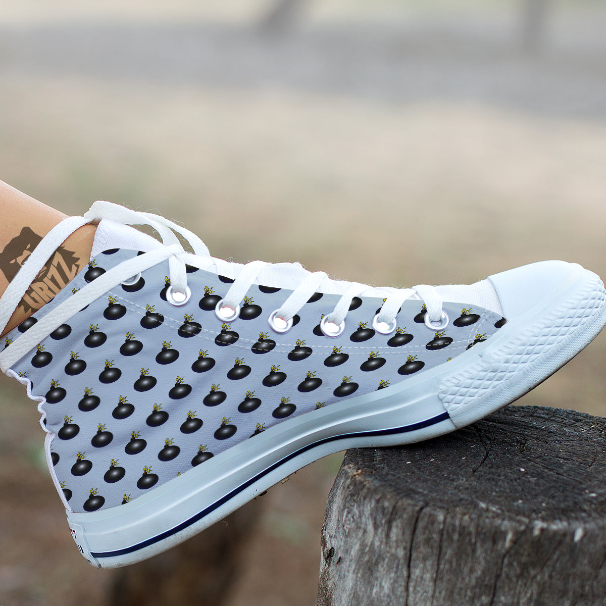 Bomb Vintage Print Pattern White High Top Shoes-grizzshop