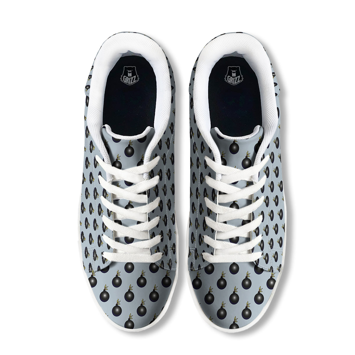Bomb Vintage Print Pattern White Low Top Sneakers-grizzshop