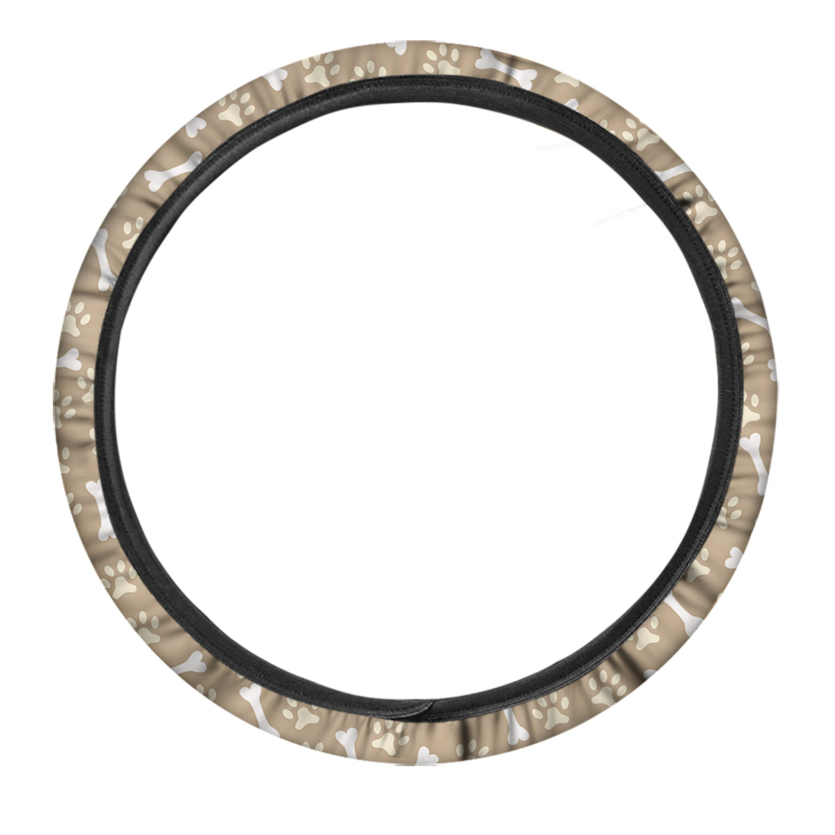 Bone And Beige Paw Print Pattern Car Steering Wheel Cover-grizzshop