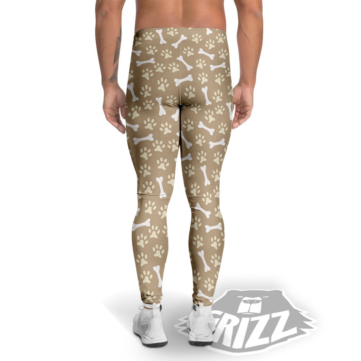 Bone And Beige Paw Print Pattern Men's Leggings-grizzshop