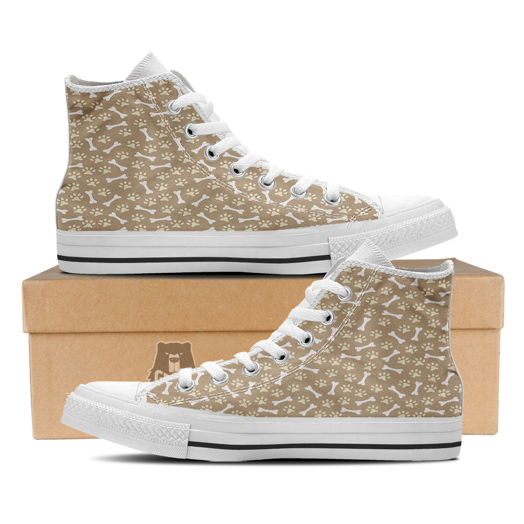 Bone And Beige Paw Print Pattern White High Top Shoes-grizzshop