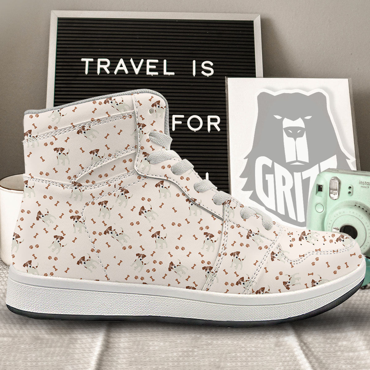 Bone And Jack Russell Terrier Print Pattern High Top Sneakers-grizzshop