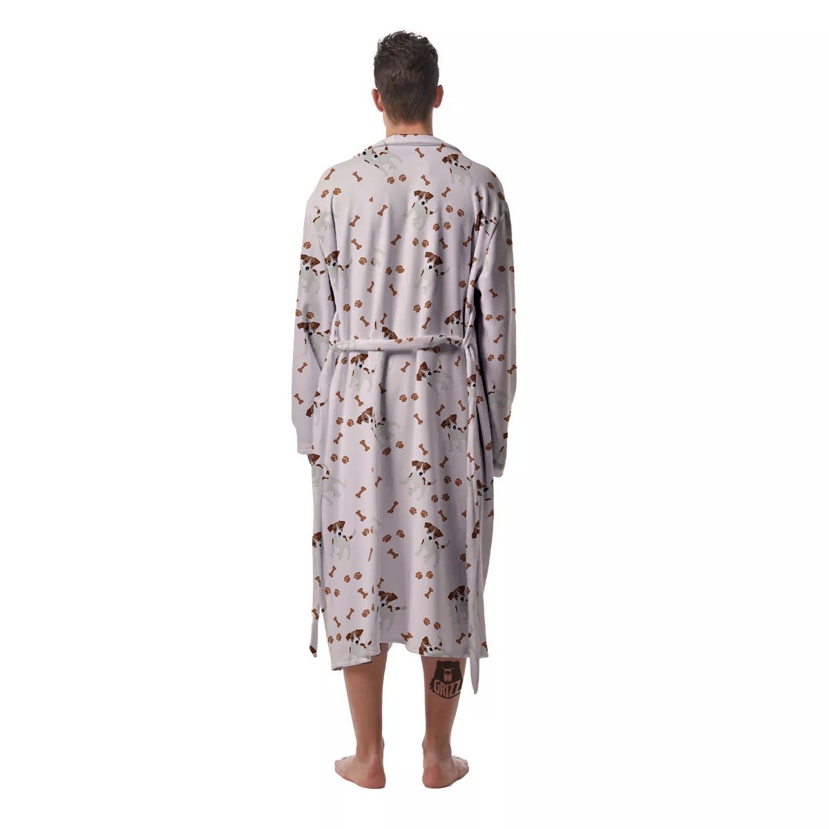 Bone And Jack Russell Terrier Print Pattern Men's Robe-grizzshop