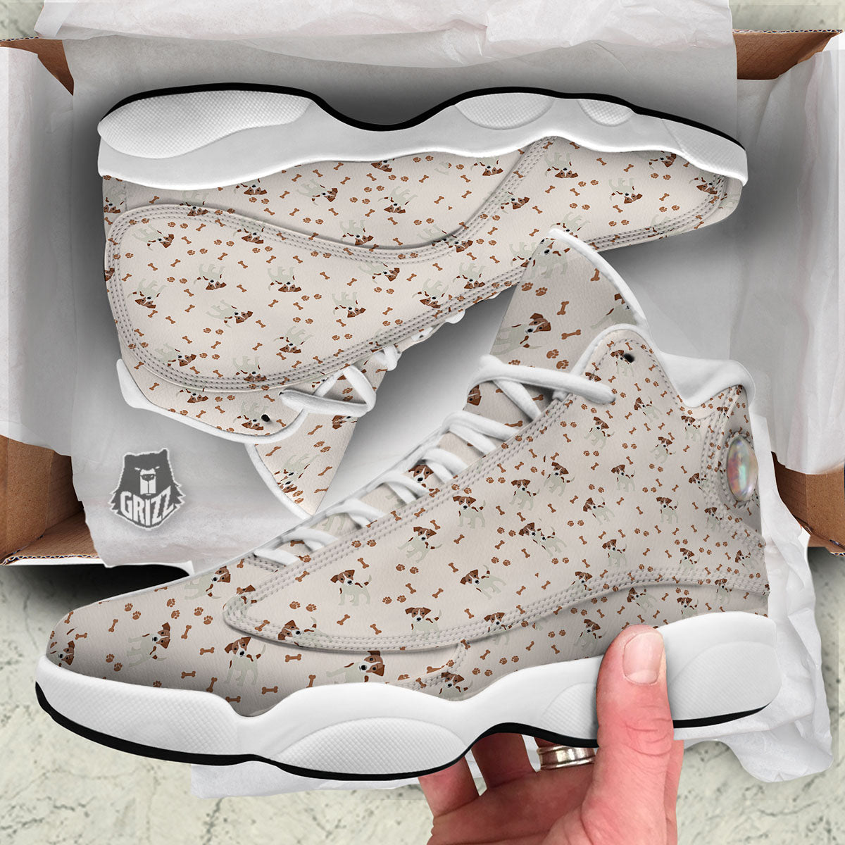 Bone And Jack Russell Terrier Print Pattern White Basketball Shoes-grizzshop