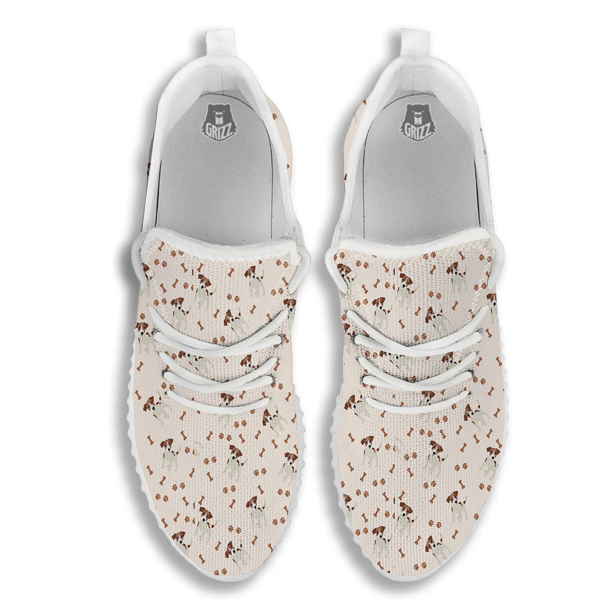 Bone And Jack Russell Terrier Print Pattern White Walking Shoes-grizzshop