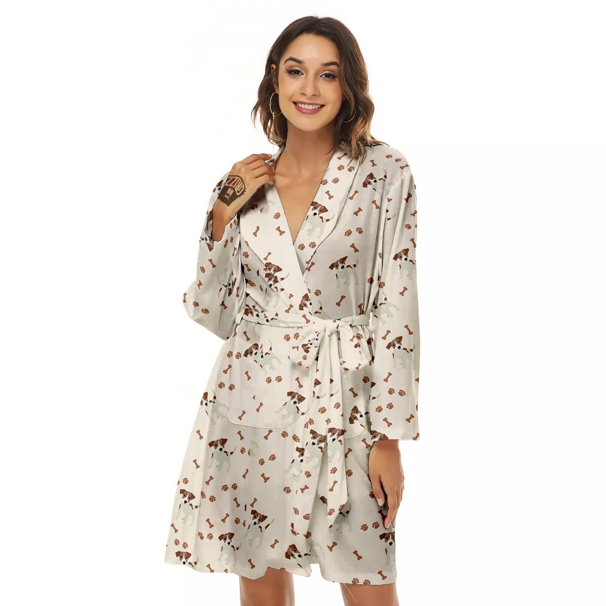 Bone And Jack Russell Terrier Print Pattern Women's Robe-grizzshop