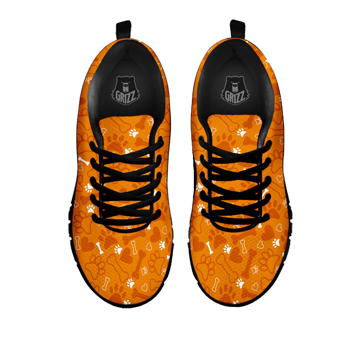 Bone And Orange Paw Print Pattern Black Sneaker-grizzshop