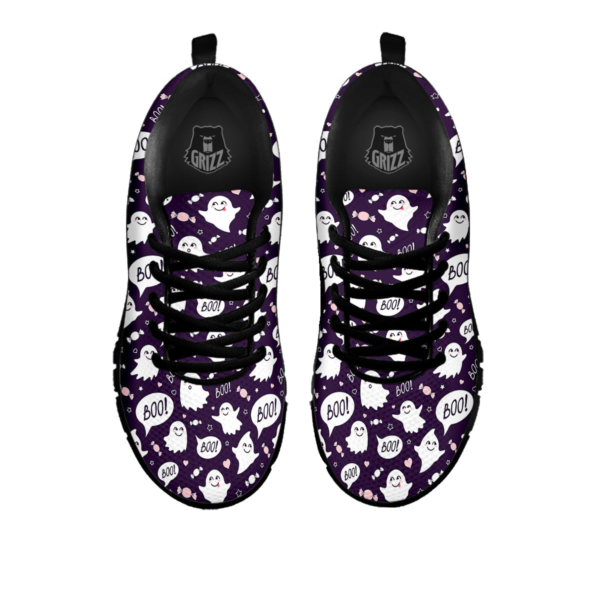 Boo Cute Ghost Print Pattern Black Sneaker-grizzshop