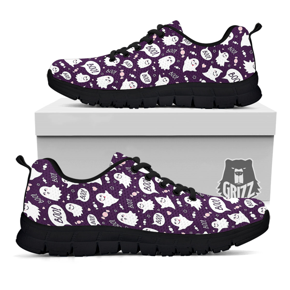 Boo Cute Ghost Print Pattern Black Sneaker-grizzshop