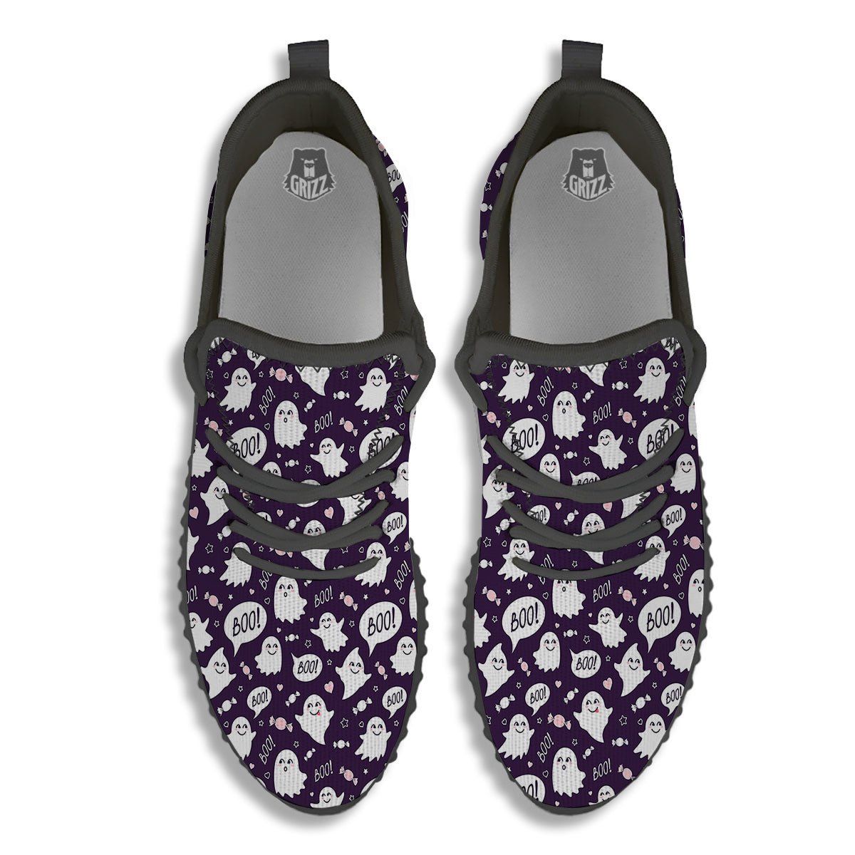 Boo Cute Ghost Print Pattern Black Walking Shoes-grizzshop