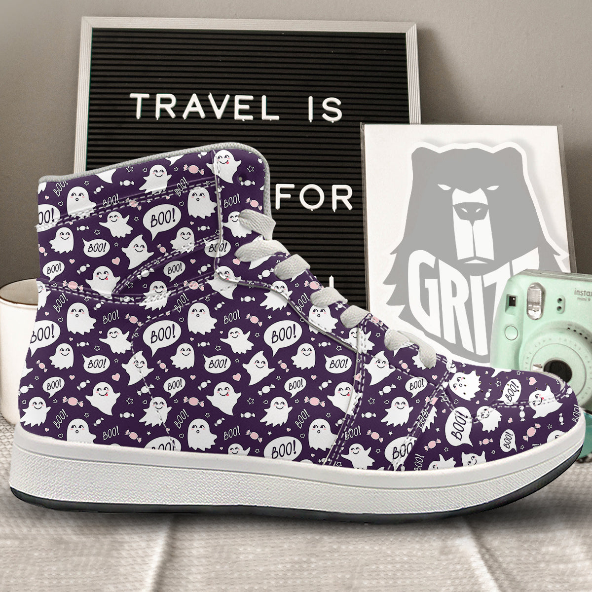 Boo Cute Ghost Print Pattern High Top Sneakers-grizzshop