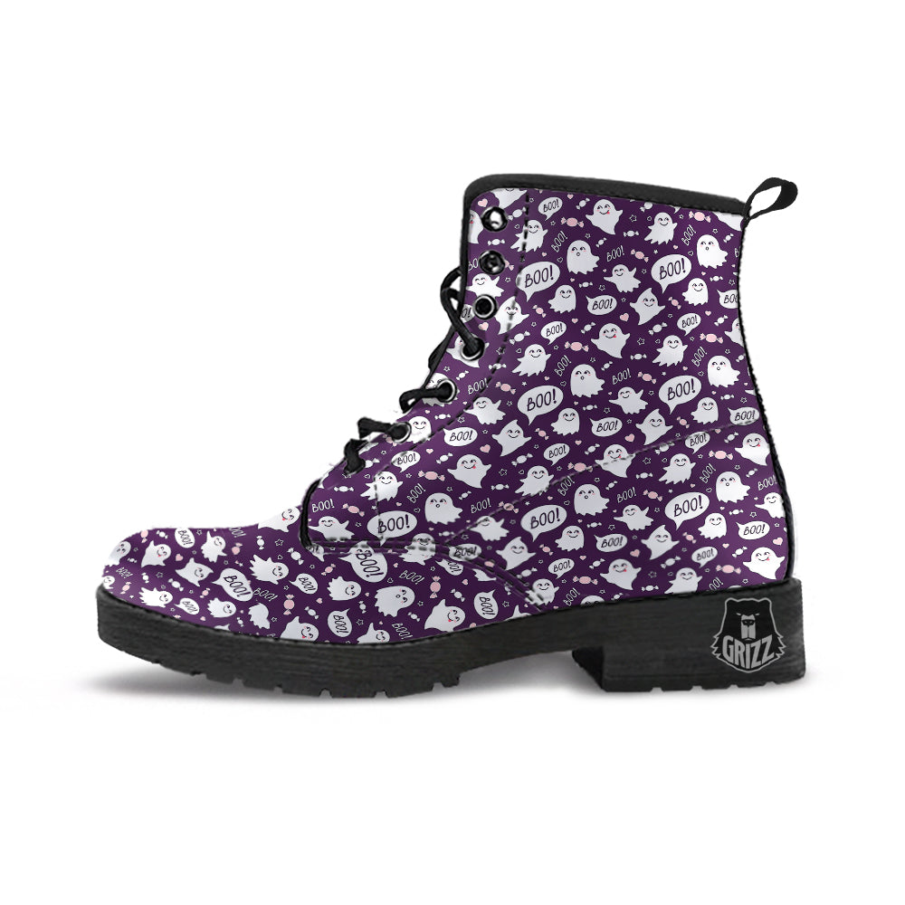 Boo Cute Ghost Print Pattern Leather Boots-grizzshop