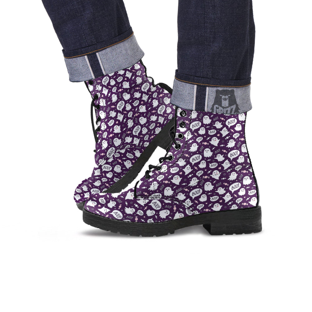 Boo Cute Ghost Print Pattern Leather Boots-grizzshop