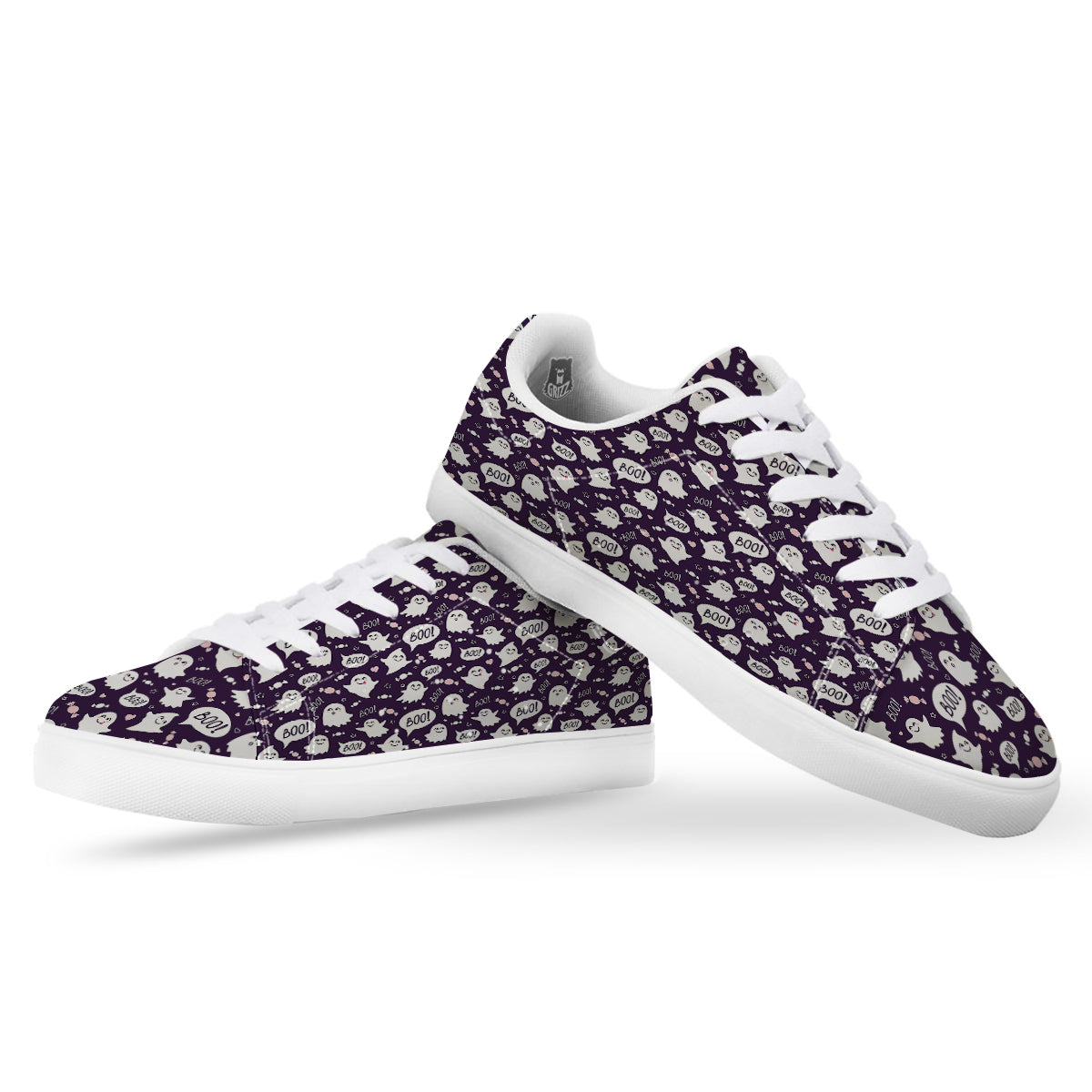 Boo Cute Ghost Print Pattern White Low Top Sneakers-grizzshop