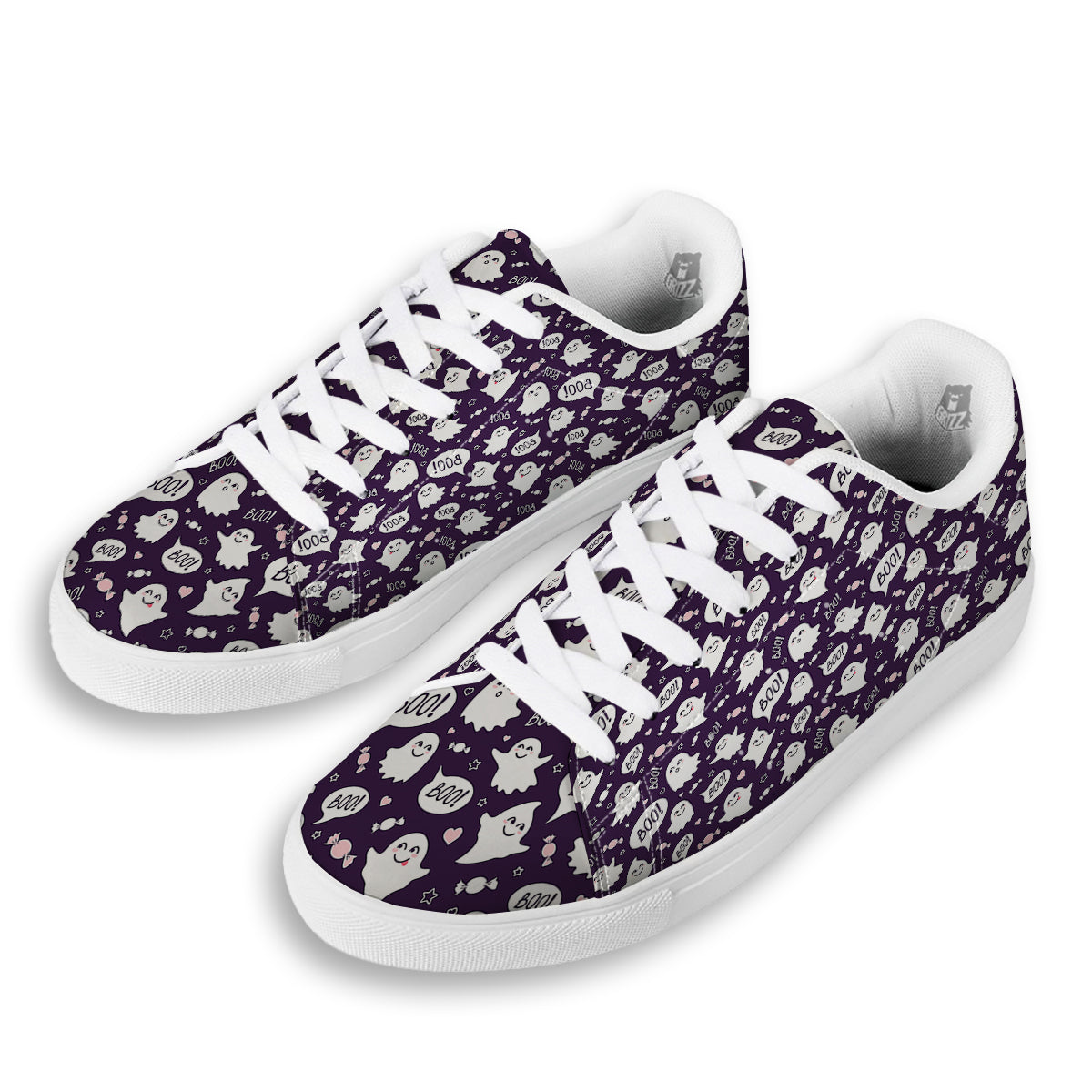 Boo Cute Ghost Print Pattern White Low Top Sneakers-grizzshop