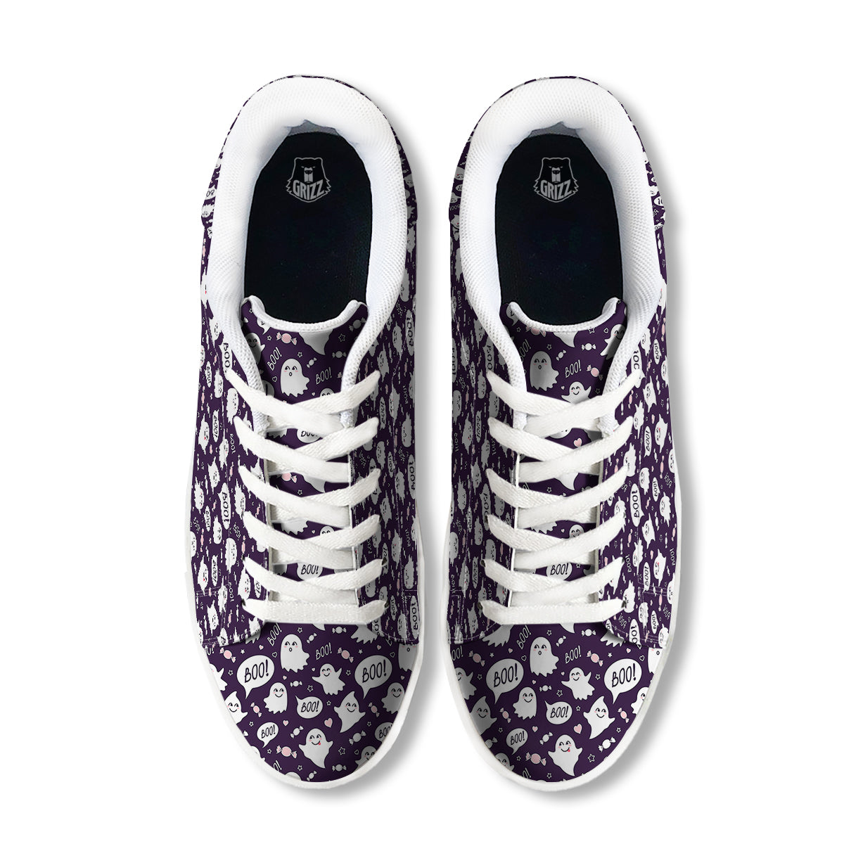 Boo Cute Ghost Print Pattern White Low Top Sneakers-grizzshop