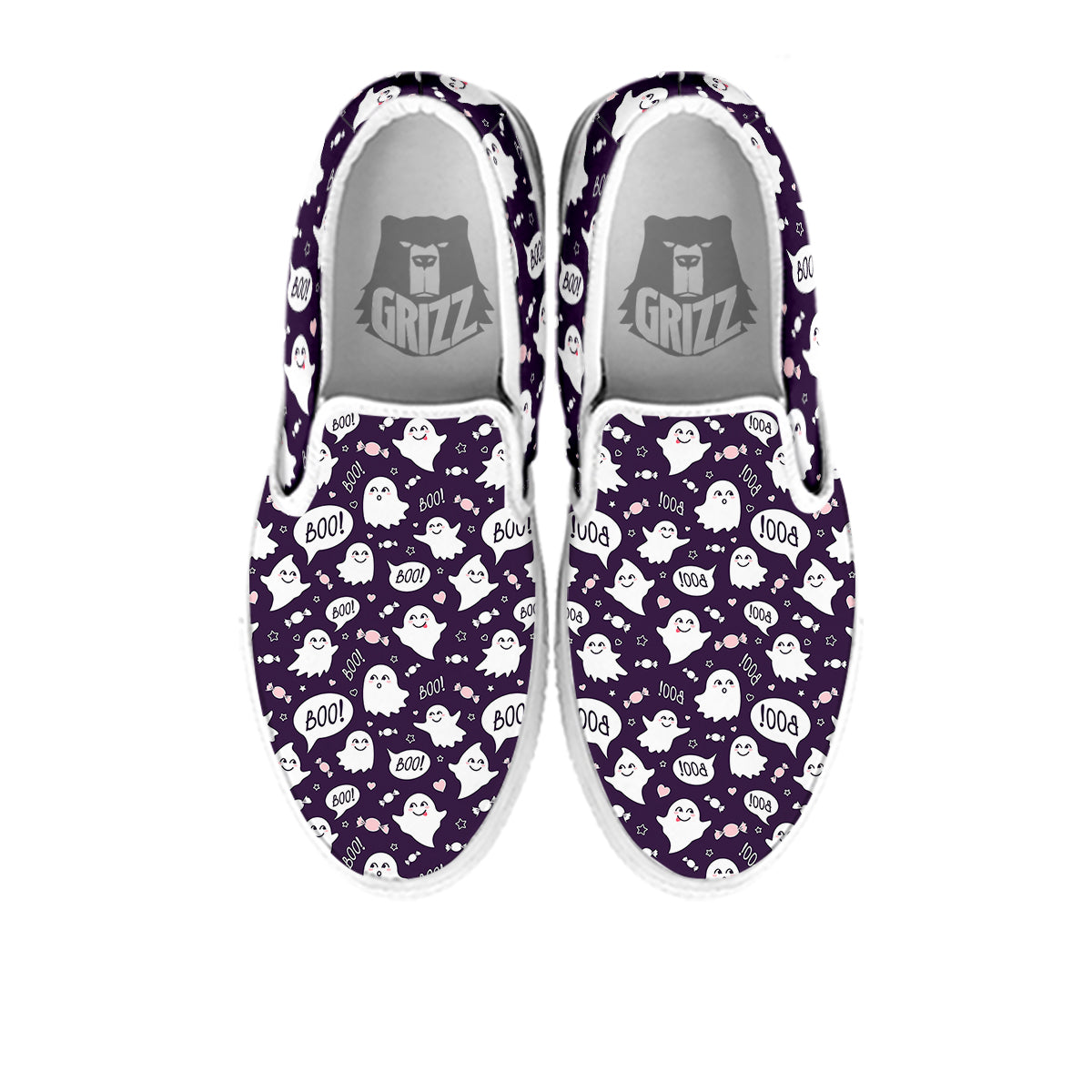 Boo Cute Ghost Print Pattern White Slip On Shoes-grizzshop