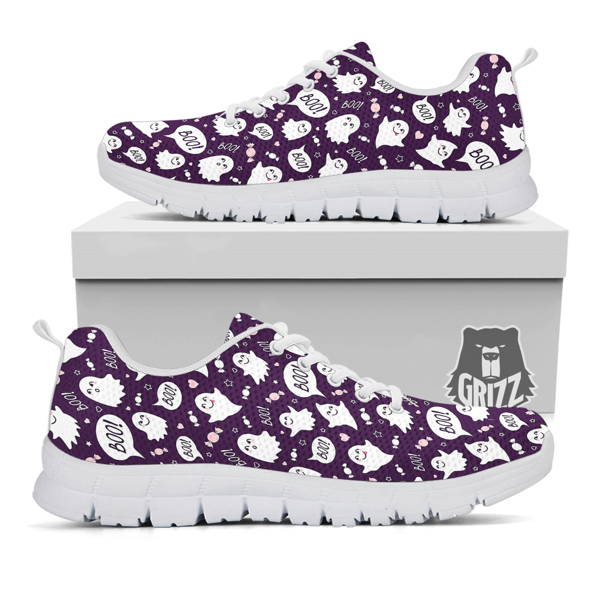 Boo Cute Ghost Print Pattern White Sneaker-grizzshop
