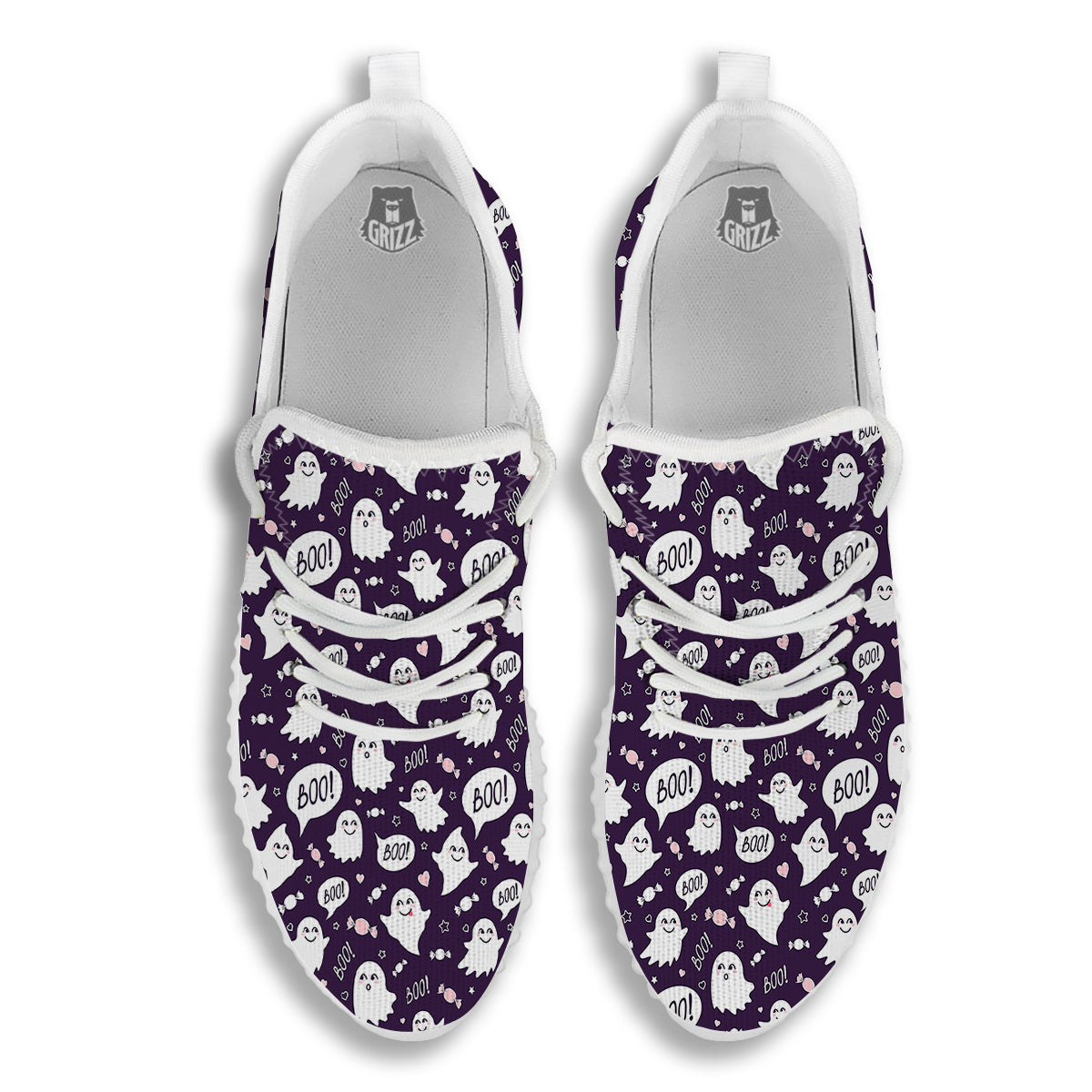 Boo Cute Ghost Print Pattern White Walking Shoes-grizzshop