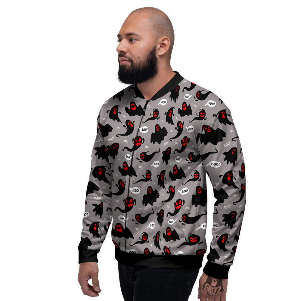 Boo Ghost Print Pattern Men's Bomber Jacket-grizzshop