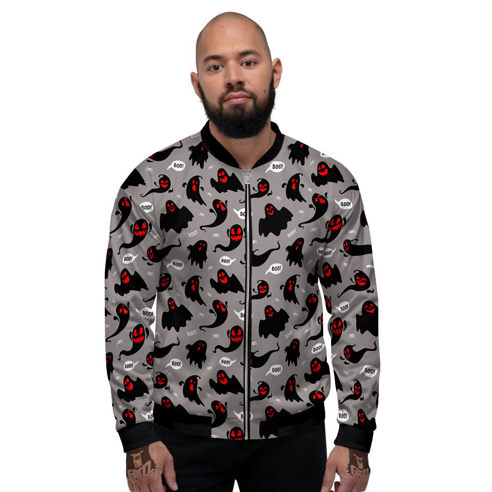 Boo Ghost Print Pattern Men's Bomber Jacket-grizzshop