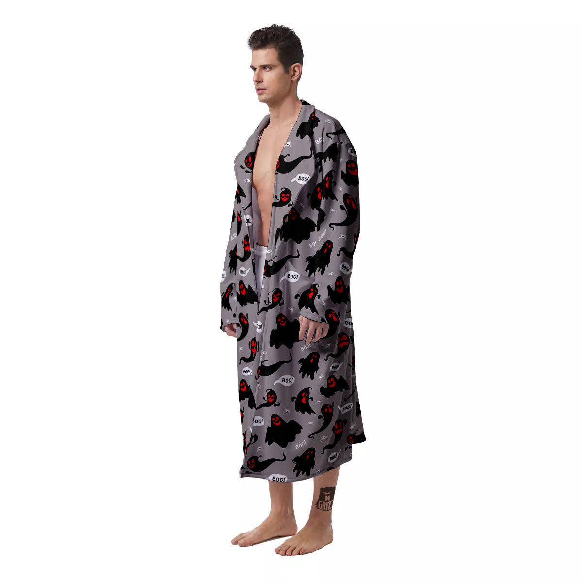 Boo Ghost Print Pattern Men's Robe-grizzshop