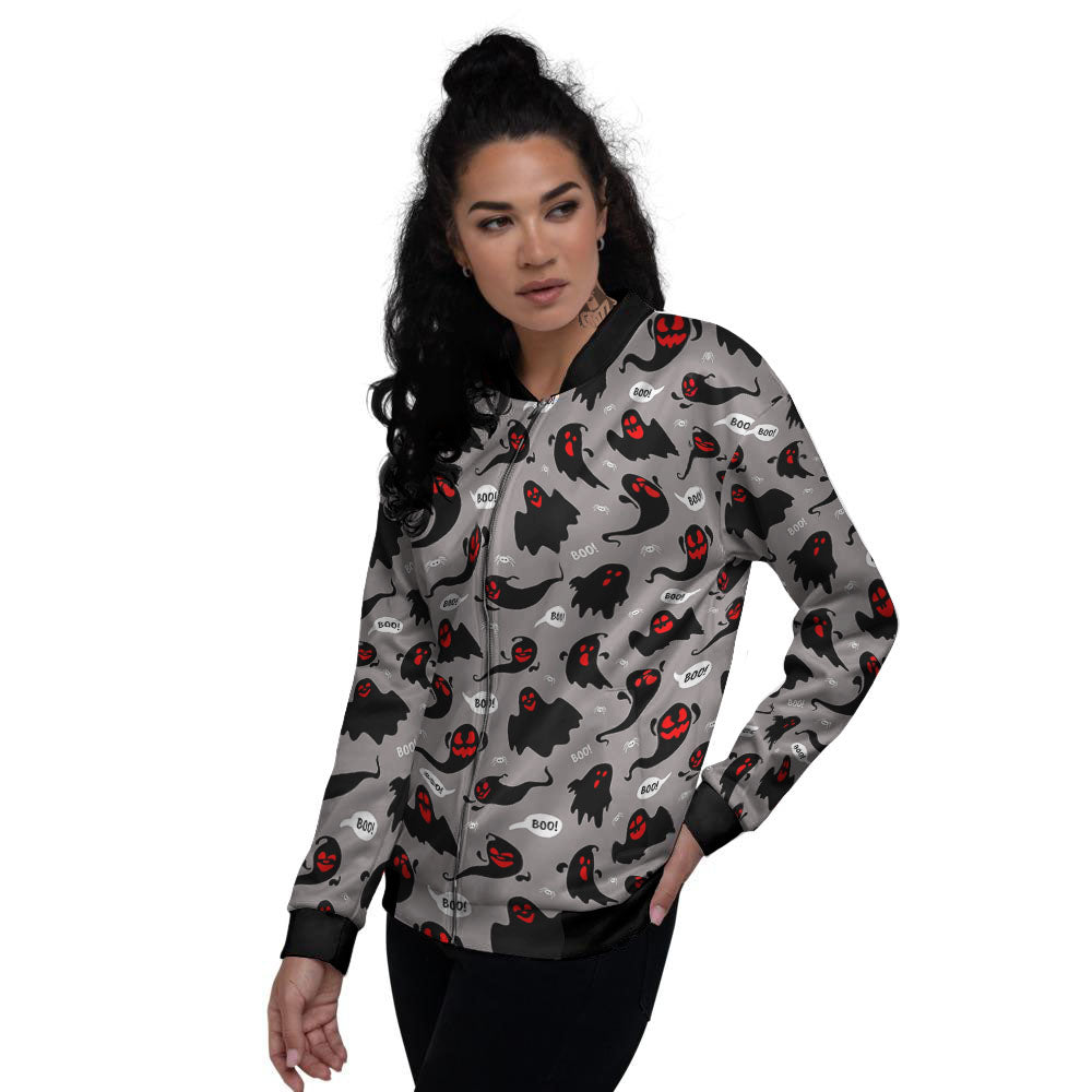 Boo Ghost Print Pattern Women's Bomber Jacket-grizzshop