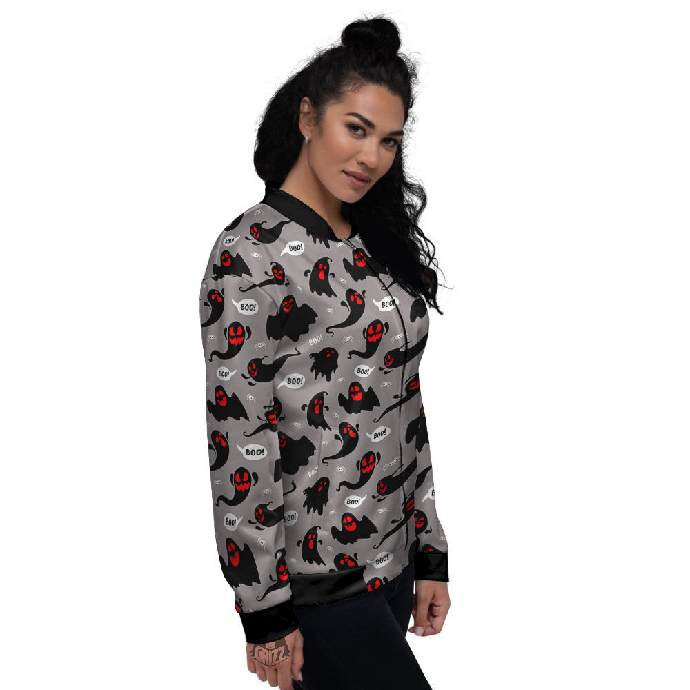 Boo Ghost Print Pattern Women's Bomber Jacket-grizzshop