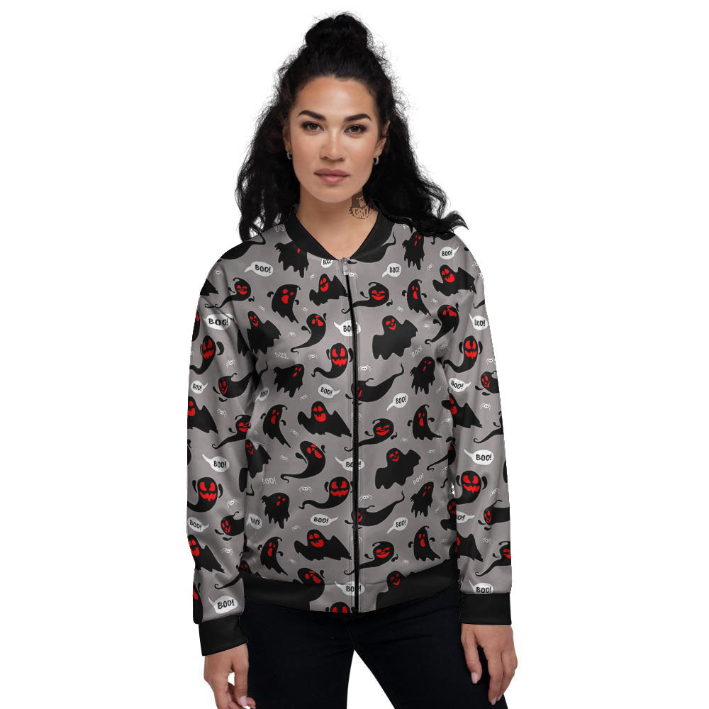 Boo Ghost Print Pattern Women's Bomber Jacket-grizzshop