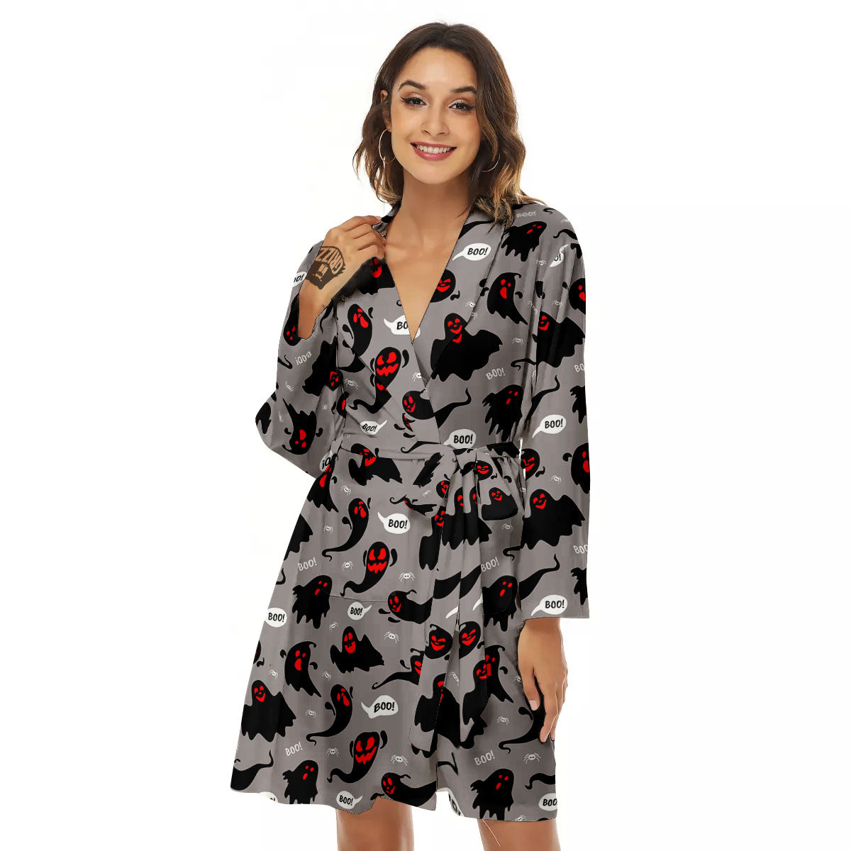 Boo Ghost Print Pattern Women's Robe-grizzshop