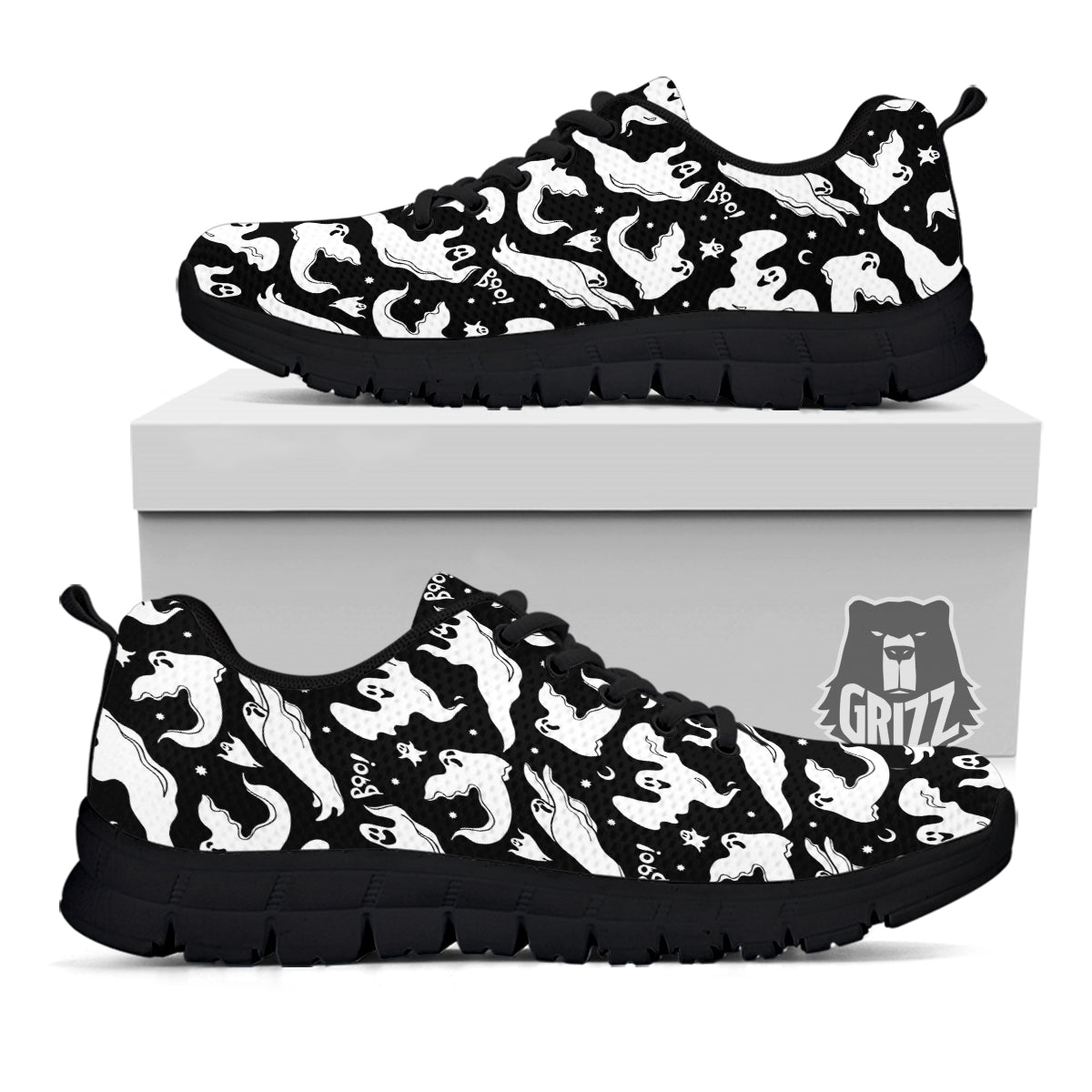 Boo Scary Ghost Print Pattern Black Sneaker-grizzshop