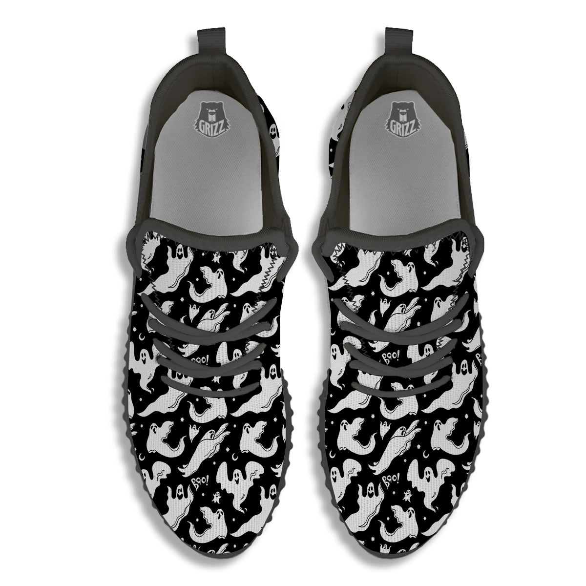 Boo Scary Ghost Print Pattern Black Walking Shoes-grizzshop