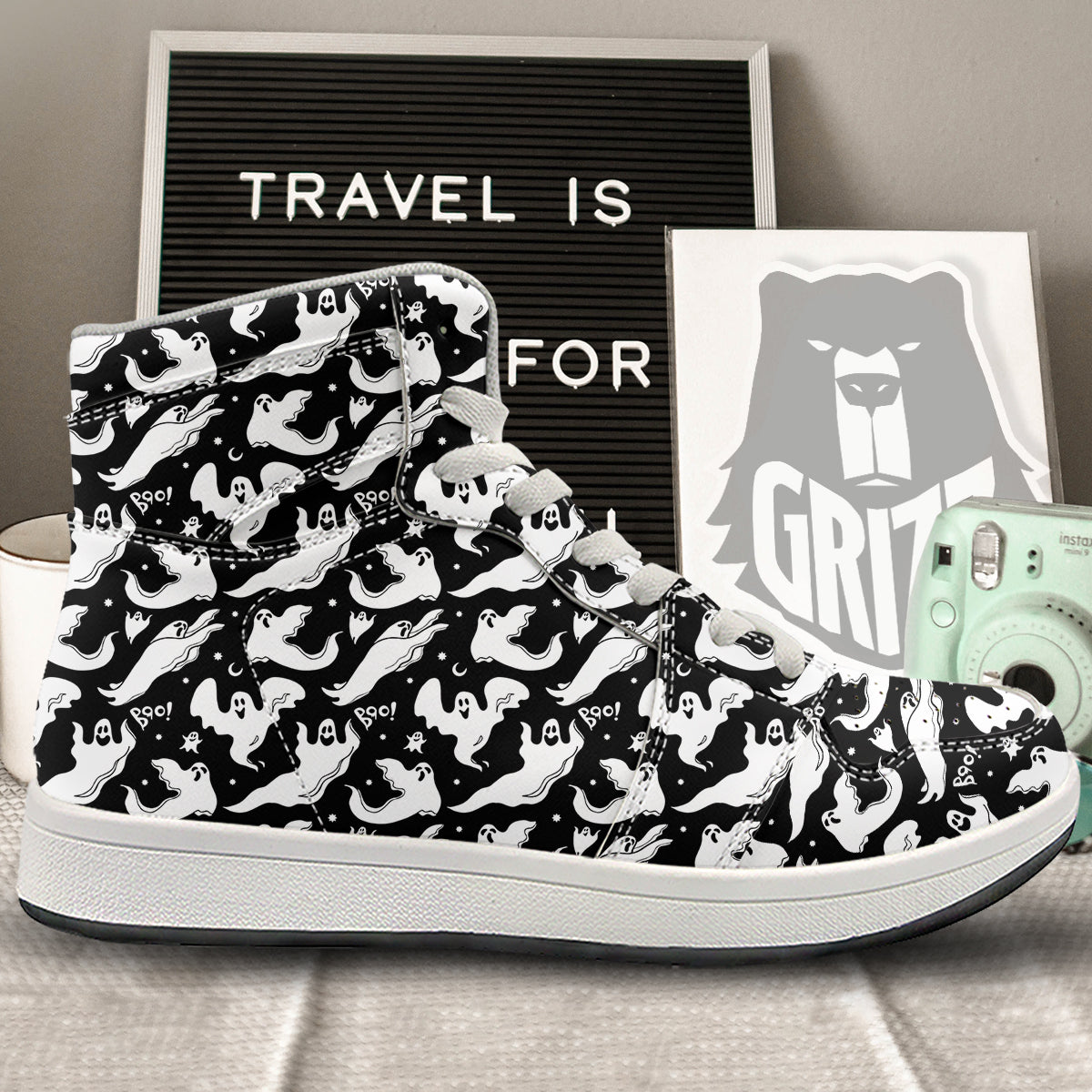 Boo Scary Ghost Print Pattern High Top Sneakers-grizzshop