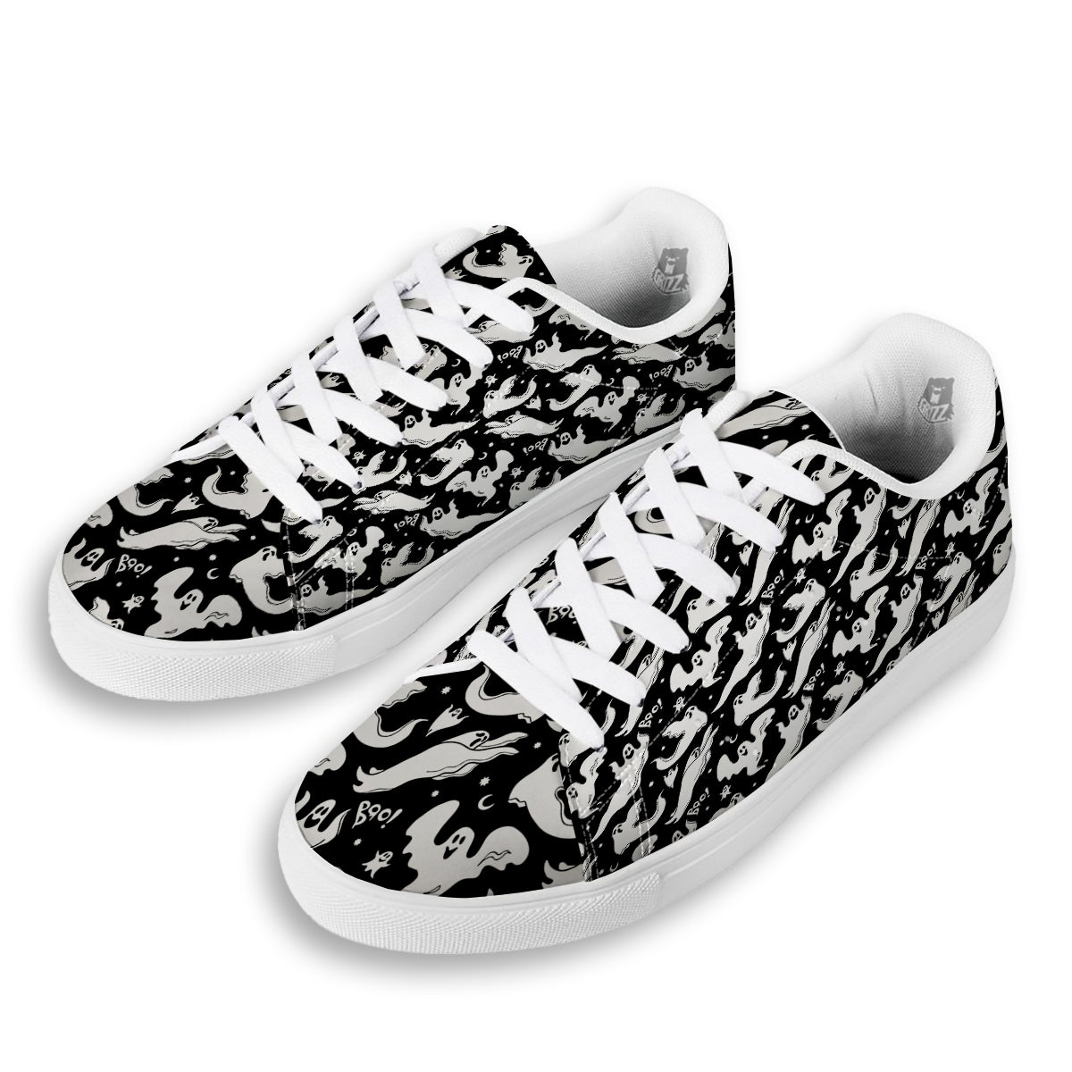 Boo Scary Ghost Print Pattern White Low Top Sneakers-grizzshop