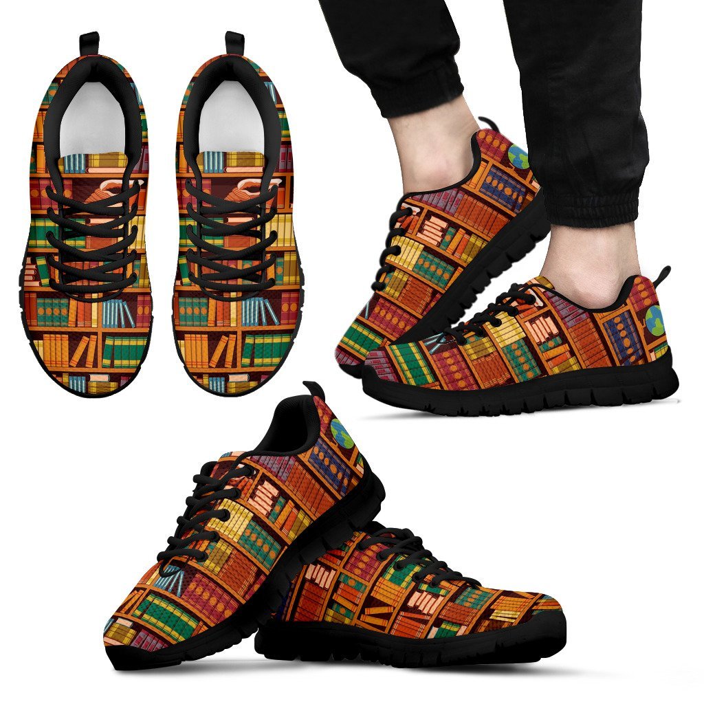 Book Lover Library Librarian Print Pattern Black Sneaker Shoes For Men Women-grizzshop