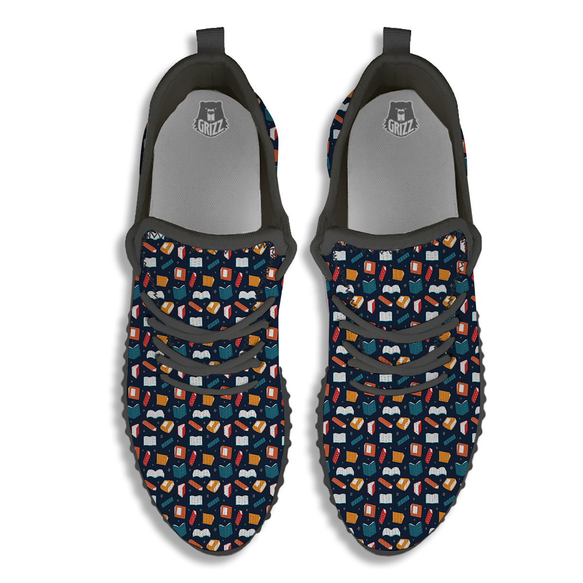 Books Colorful Print Pattern Black Walking Shoes-grizzshop