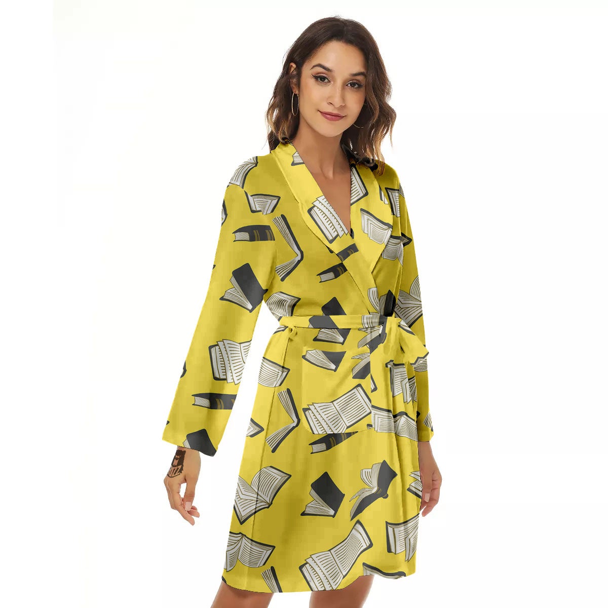 Books Pop Art Print Pattern Women's Robe-grizzshop