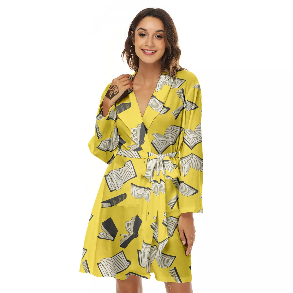 Books Pop Art Print Pattern Women's Robe-grizzshop