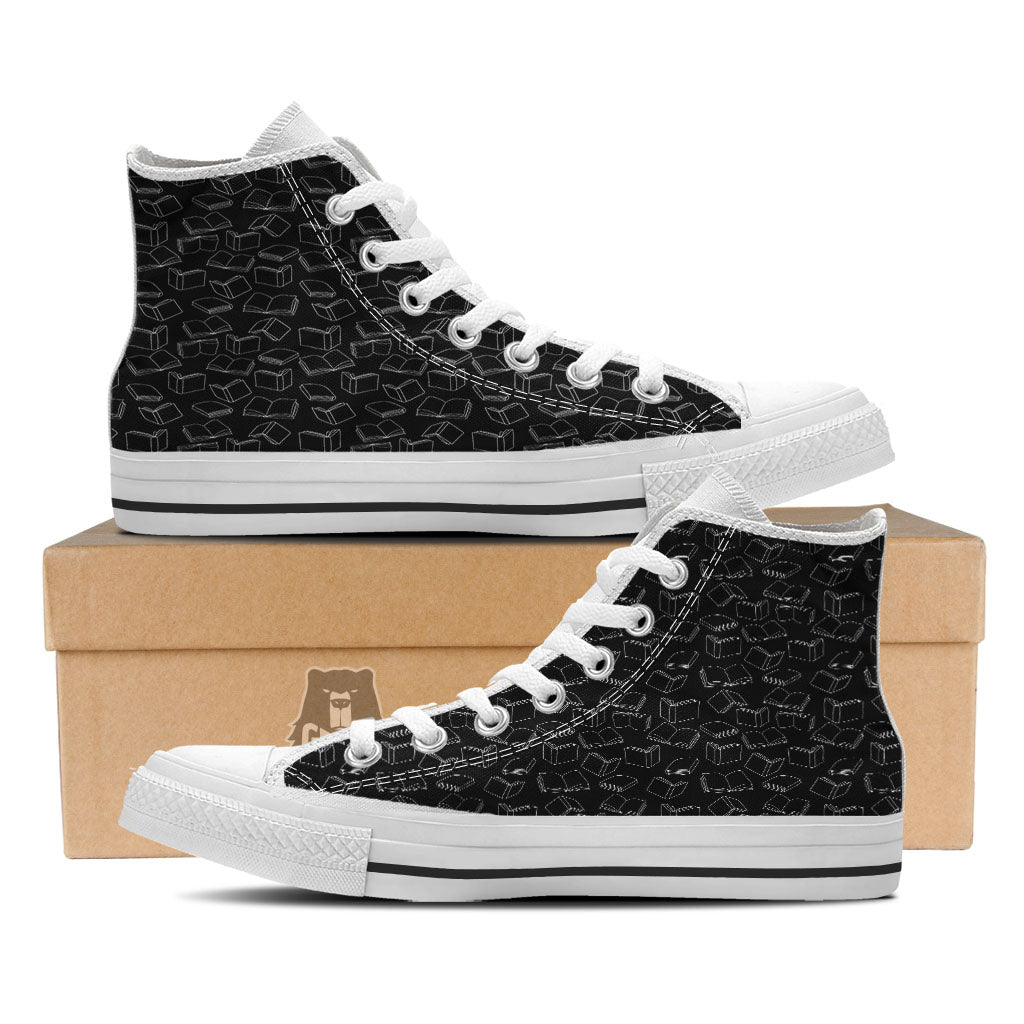 Books White And Black Print Pattern White High Top Shoes-grizzshop