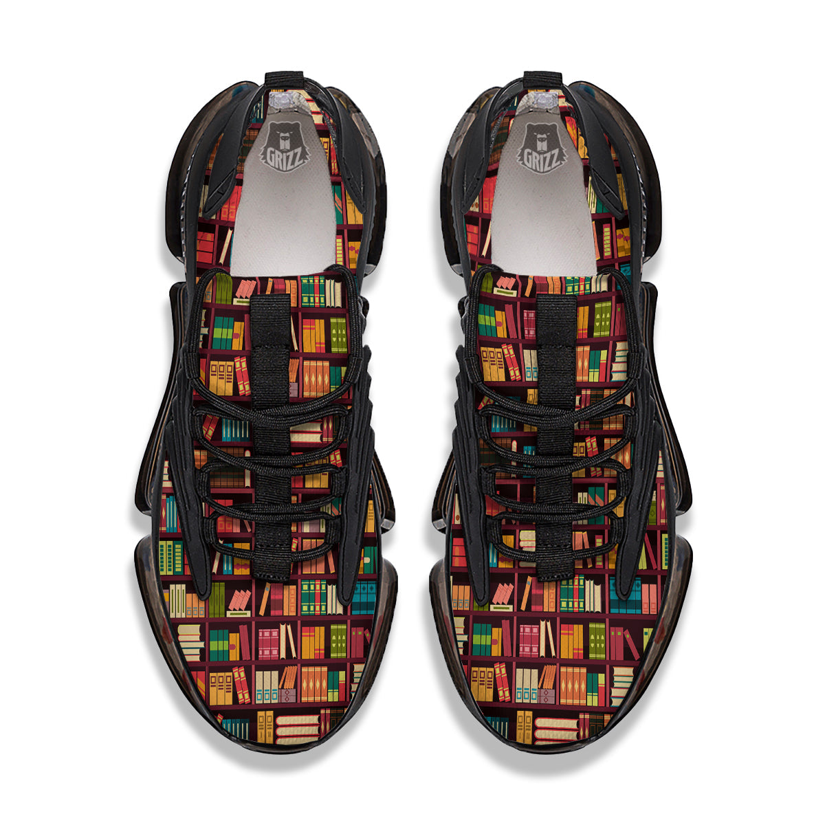 Bookshelf Vintage Print Pattern Black Gym Shoes-grizzshop