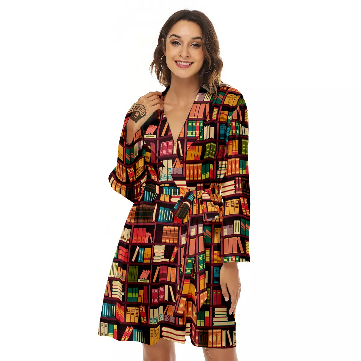 Bookshelf Vintage Print Pattern Women's Robe-grizzshop