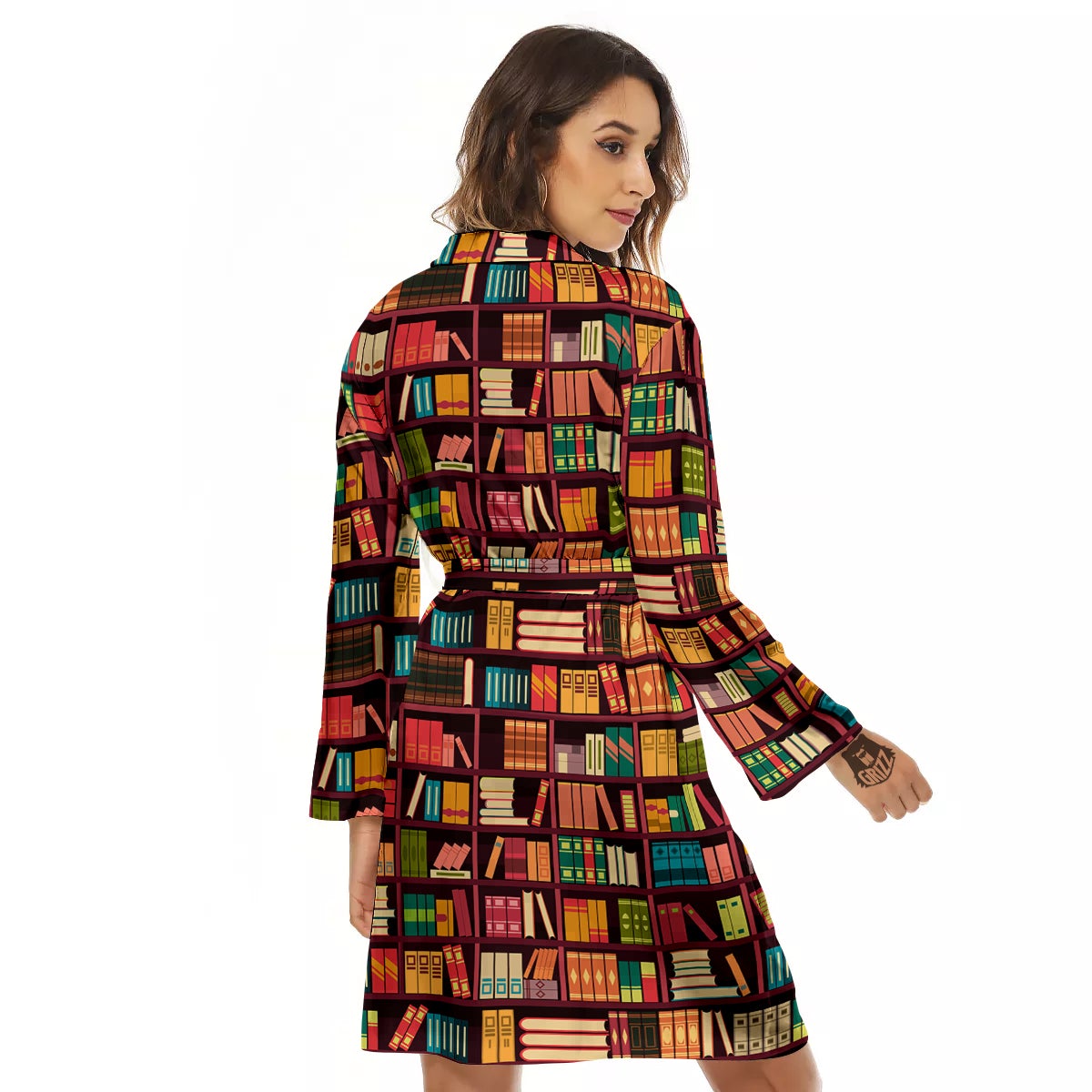 Bookshelf Vintage Print Pattern Women's Robe-grizzshop